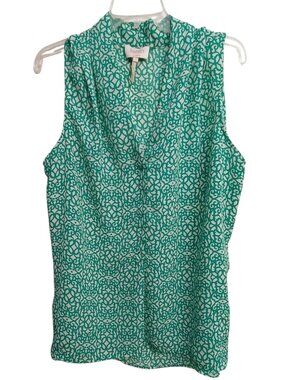 Laundry By Shelli Segal Top Womens Large Green V-Neck Sleeveless Dressy Career